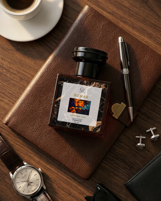 Men's accessories including a watch, wallet, and cufflinks on a wooden surface with a coffee cup.