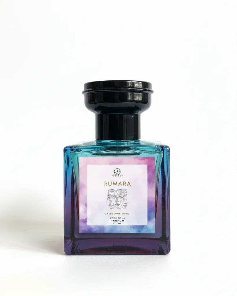 Rumara parfum for men and women by Velcroy – aromatic, leather fragrance bottle